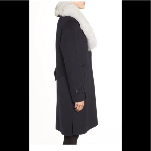DEREK LAM 10 CROSBY New Minimalist Wool Coat Faux Fur Trim Oversized Pockets XL - Picture 2 of 16